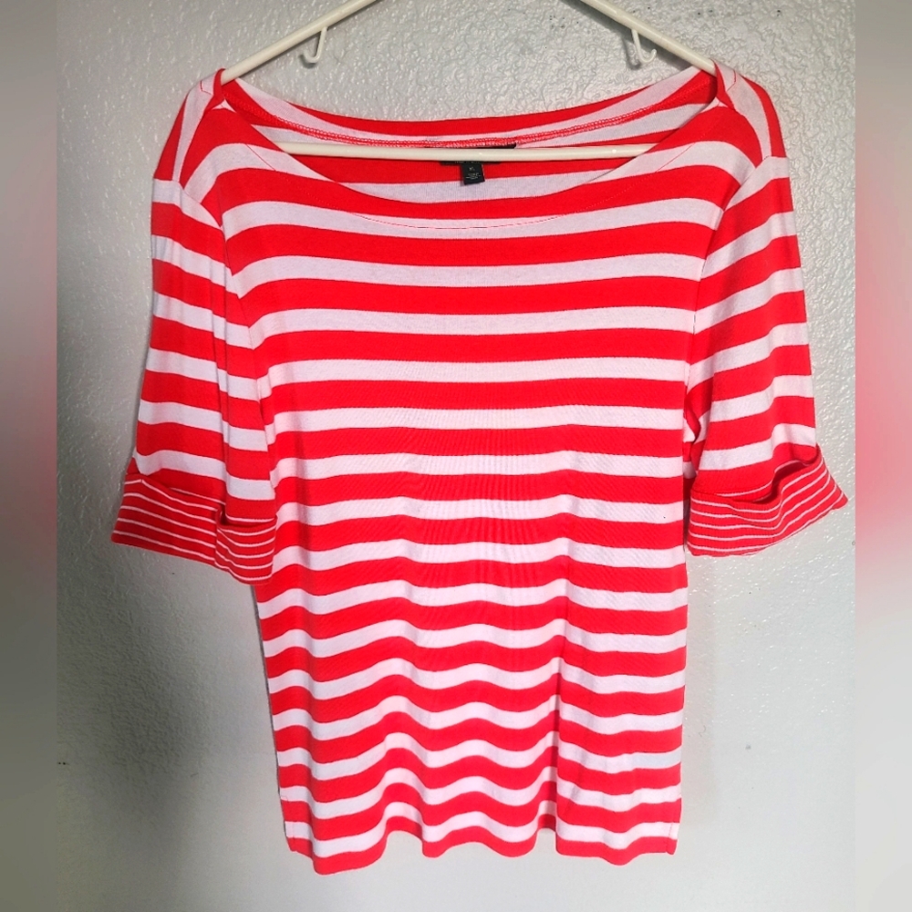 Ralph Lauren Coral and White Striped Women's Top Size XL